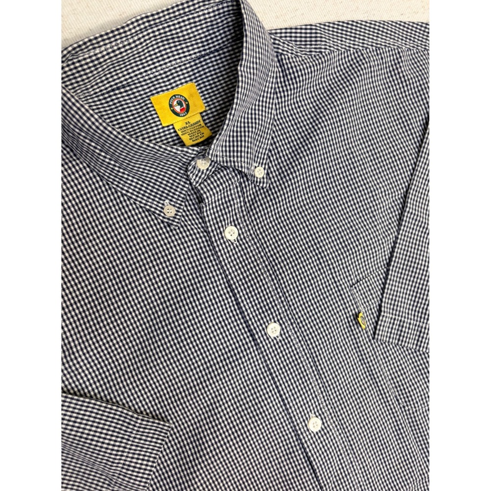 Duck Head Mens XL Gingham Button Down Shirt Short‎ Sleeve Navy White Cotton